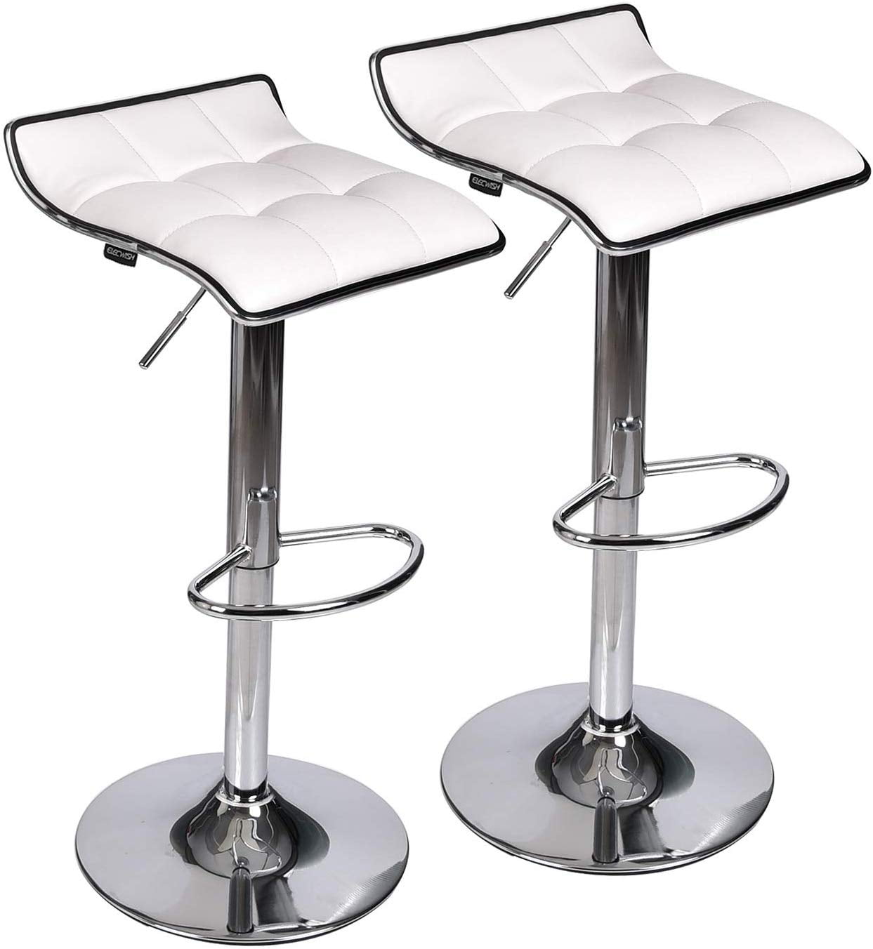 Modern Swivel Adjustable Home Barstools-Set of 2 for Kicthen Counter Backless Pu Leather Fabric Counter Height Airlift Home Bar Furniture Stool Chairs with Chrome Base Black