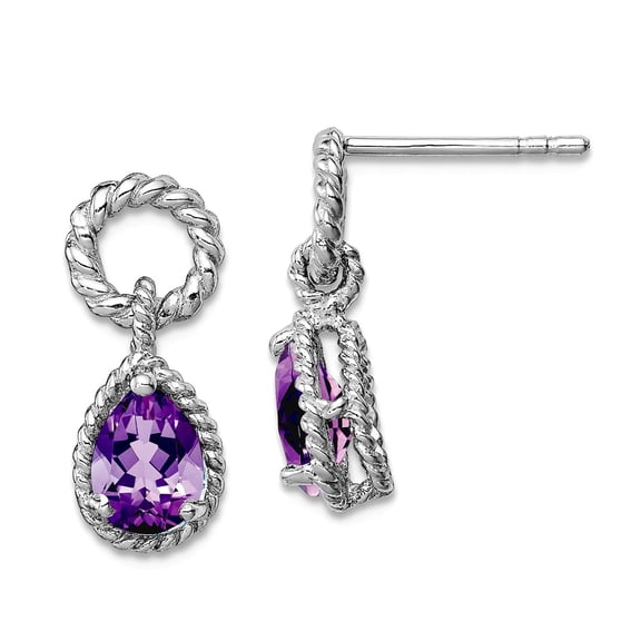 925 Sterling Silver Polished Post Amethyst Pear Twisted Earrings 16x7mm Wide Dangle Earring for Women