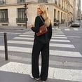 thumbnail image 3 of SUNBS Lounge Sets for Women Two Piece Sets Henley Neck Top Wide Leg Pants Vacation Fall Travel Outfits, 3 of 8