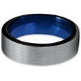 thumbnail image 2 of Tungsten Wedding Band Ring 6mm for Men Women Blue Black Pipe Cut Brushed Lifetime Guarantee, 2 of 4
