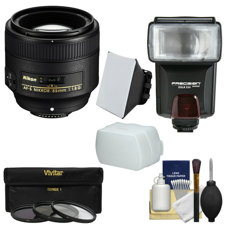 Nikon 85mm f/1.8G AF-S Nikkor Lens with 3 Filters + Flash & 2 Diffusers + Kit for D3200, D3300, D5200, D5300, D7000, D7100, D610, D800, D810, D4s DSLR (Best Nikon Lens For Landscape With D7100)