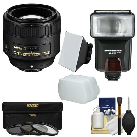 Nikon 85mm f/1.8G AF-S Nikkor Lens with 3 Filters + Flash & 2 Diffusers + Kit for D3200, D3300, D5200, D5300, D7000, D7100, D610, D800, D810, D4s DSLR (Best Landscape Lens For Nikon D7000)