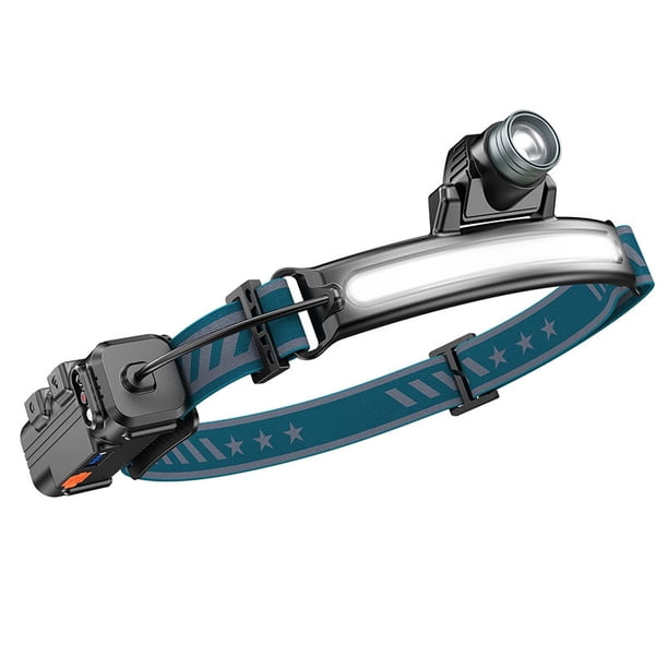 Potente linterna frontal recargable, linterna frontal LED con zoom de 2000 LM con sensor de movimiento, 2200 mAh, 6 modos, linterna frontal COB 270° resistente al agua para correr, acampar, C