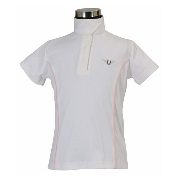 TuffRider Girl's Kirby Kwik Dry Short Sleeve Show Shirt, White/Pet Pink, Small