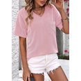 thumbnail image 6 of Womens Summer V Neck Tops Oversized T Shirts Short Sleeve Blouses for Women Dressy Casual Work Outfits Pink S, 6 of 8