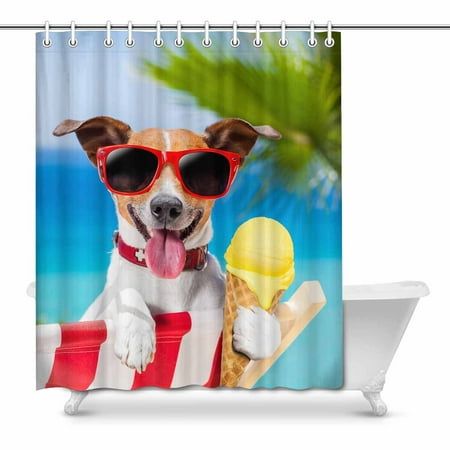 MKHERT Funny Jack Russell Dog Eating Ice Cream on Summer Beach Decor Waterproof Polyester Fabric Shower Curtain Bathroom Sets 66x72 (Best Way To Jack Off In The Shower)