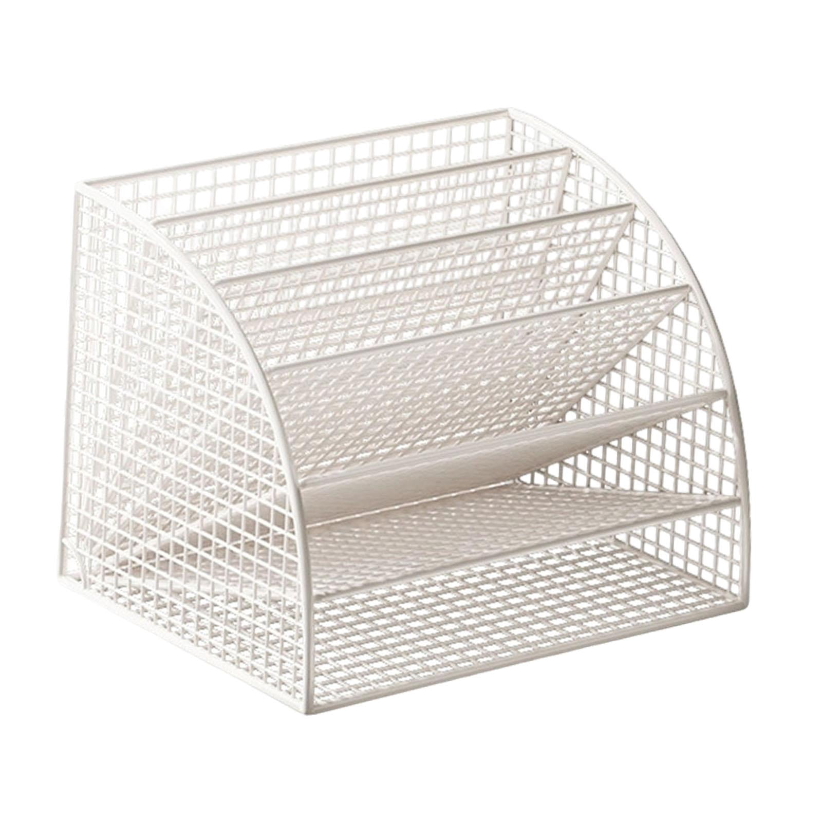 File Organizer Desktop Holder Storage Rack Fan Shaped 6 Compartments for Home Office Desks Organization
