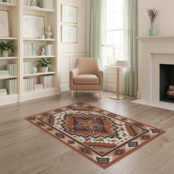 ODIKA 4'x6' Washable Area Rug Pet Friendly, Non-Shedding Mens Decorations Reindeer Lone Howling Cabin Cowboy Southwestern Playful for Bedroom, Reading Nook