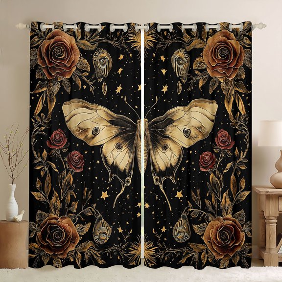 jejeloiu Rustic Wild Moth Curtains Pack of 2 (42x84 Each),Vintage Flower Floral Curtains Blackout,Beige Stars Print Bedroom Curtains For Kids,Luxury Bedroom Decor