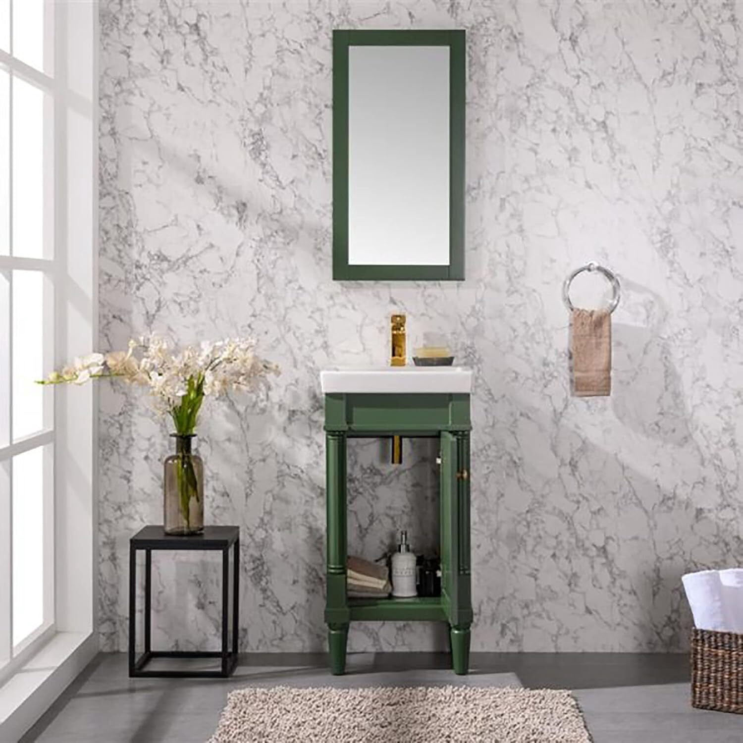 18" Bathroom Vanity Sink Combo - Green Finish with Ceramic Top