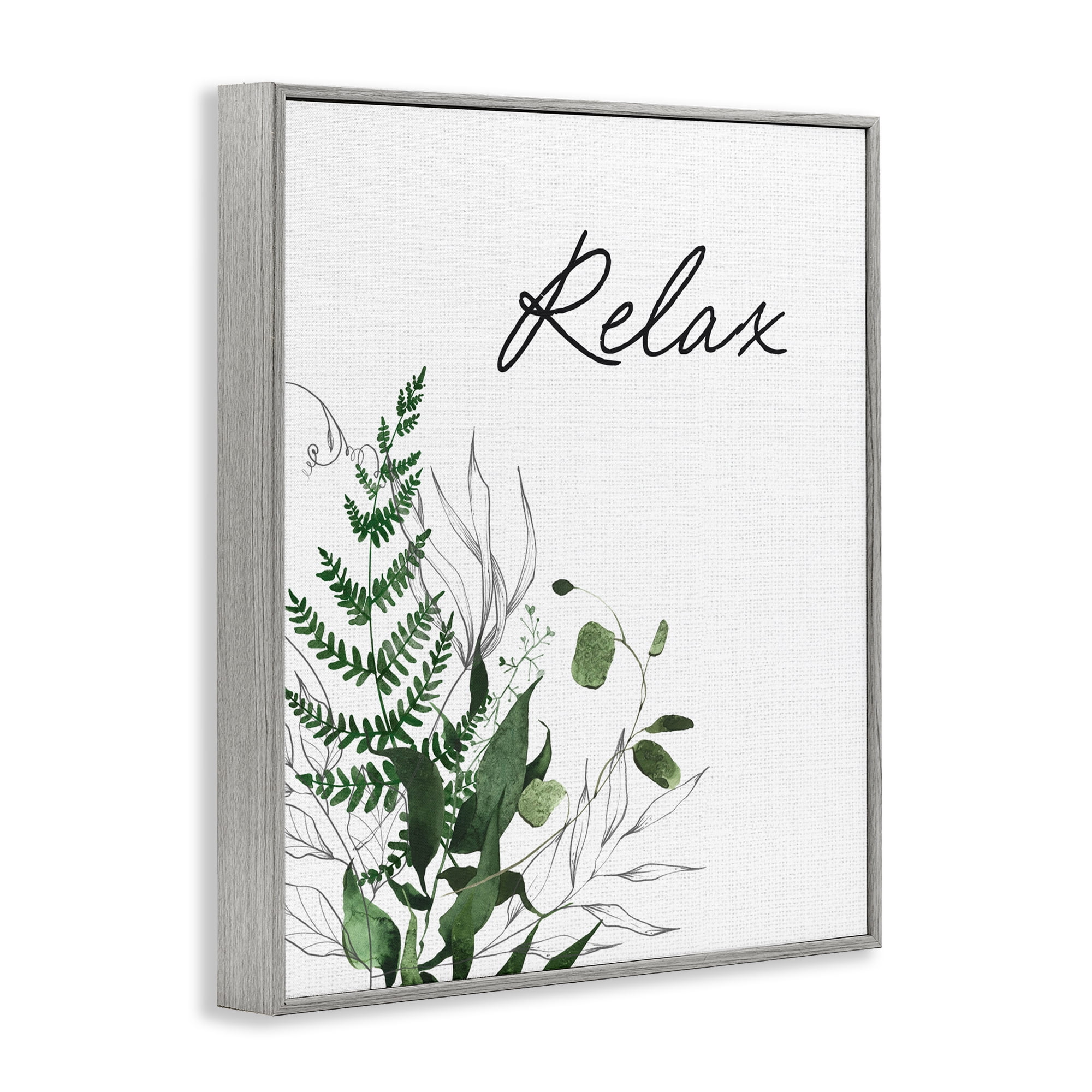 Relax Ferns & Botanicals Gray Framed Giclee Art, design by Lettered and Lined