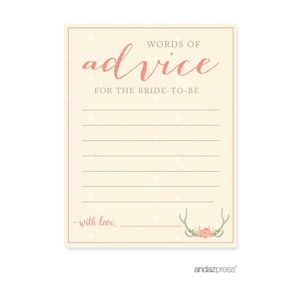 Words of Wisdom  Woodland Deer Wedding Bridal Shower Game Cards, 20-Pack