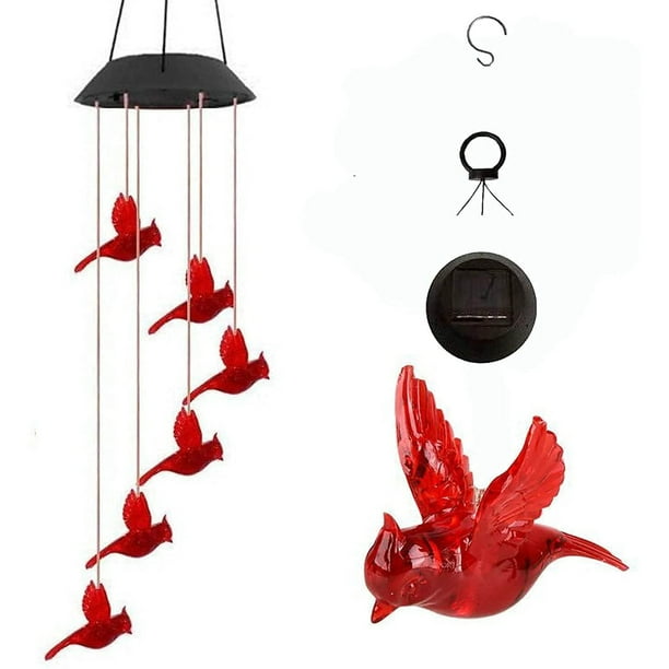 CAITZR Outdoor Solar Power Light, Red Birds Wind Chime Solar Lamp ...