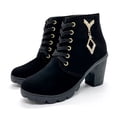 thumbnail image 3 of NECHOLOGY Zapatos Botines para mujer Zapatos de mujer botas gruesas de tacón color carne botas de cuero botas de mujer de tacón grueso a la botas transpirables con punta redonda (Black 6.5), 3 of 7