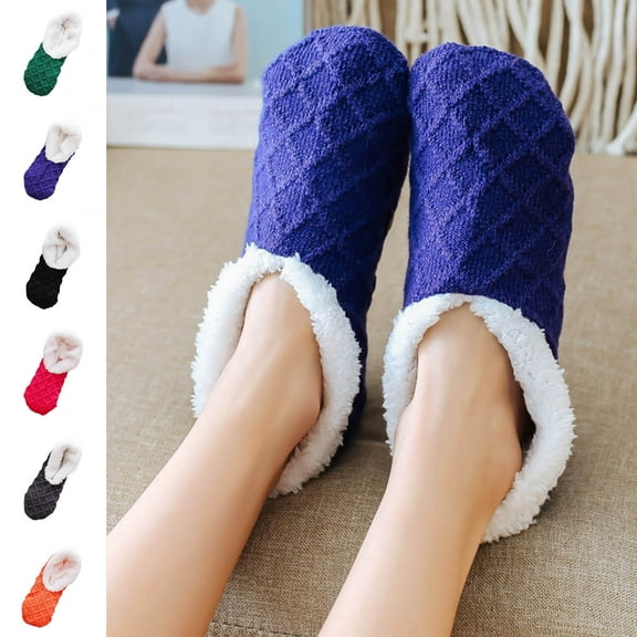 QLEICOM No Show Socks Womens,Socks for Women,Women's Solid Color House Socks Fleece with Non-Slip Bottoms Plush Bootie Socks Provide Warmth and Safety On Hard Floor Surfaces Orange