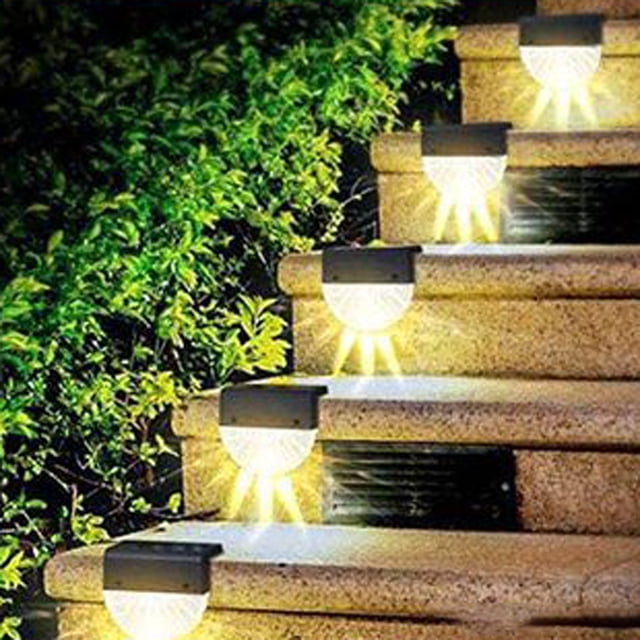 Flmtop 4Pcs Solar Garden Lights Durable Weather Proof Plastic Solar LED Stair Decorative Light for Garden