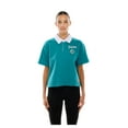 thumbnail image 4 of Women's New Era Aqua Miami Dolphins Throwback Boxy Cropped Polo, 4 of 5