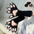 thumbnail image 3 of Byfri Black Plush Cat Claw Gloves, Cartoon Kitten Paw Full Finger Mittens for Themed Events, Black One Size 40x15cm, 3 of 7