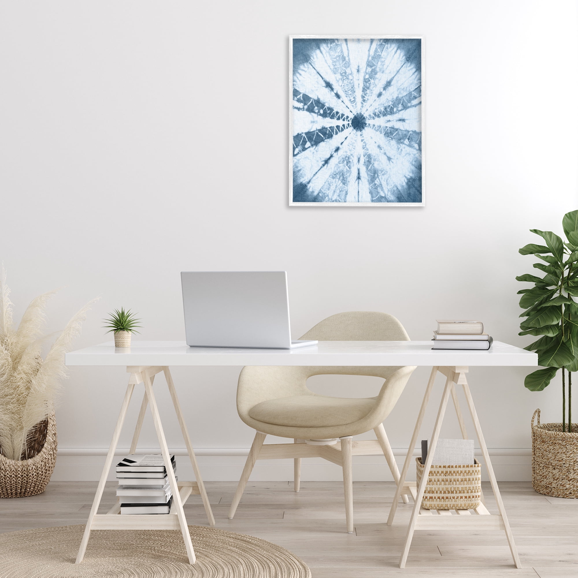 Stupell Industries Blue Tie Dye Sunburst Abstract Painting White Framed Art Print Wall Art, 24 x 30