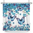 thumbnail image 4 of SUNOLIFE Blue Butterfly Shower Curtain Floral Waterproof Fabric Bathroom Curtain 60x72 in, 4 of 4