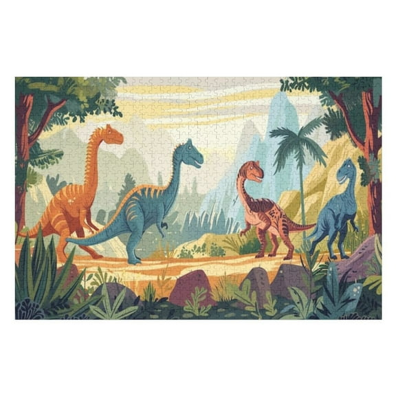 Puzzles for Adults 300 Pieces - Four Dinosaurs Are Walking Through Lush Prehistoric Landscape Funny Puzzle Unique Difficult and Challenge Large Puzzle Game Toys Gift