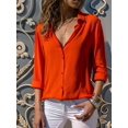thumbnail image 6 of Women Lapel Button Down Chiffon Shirts Solid Color Office Blouse Casual Long Sleeve Tops Red S, 6 of 8