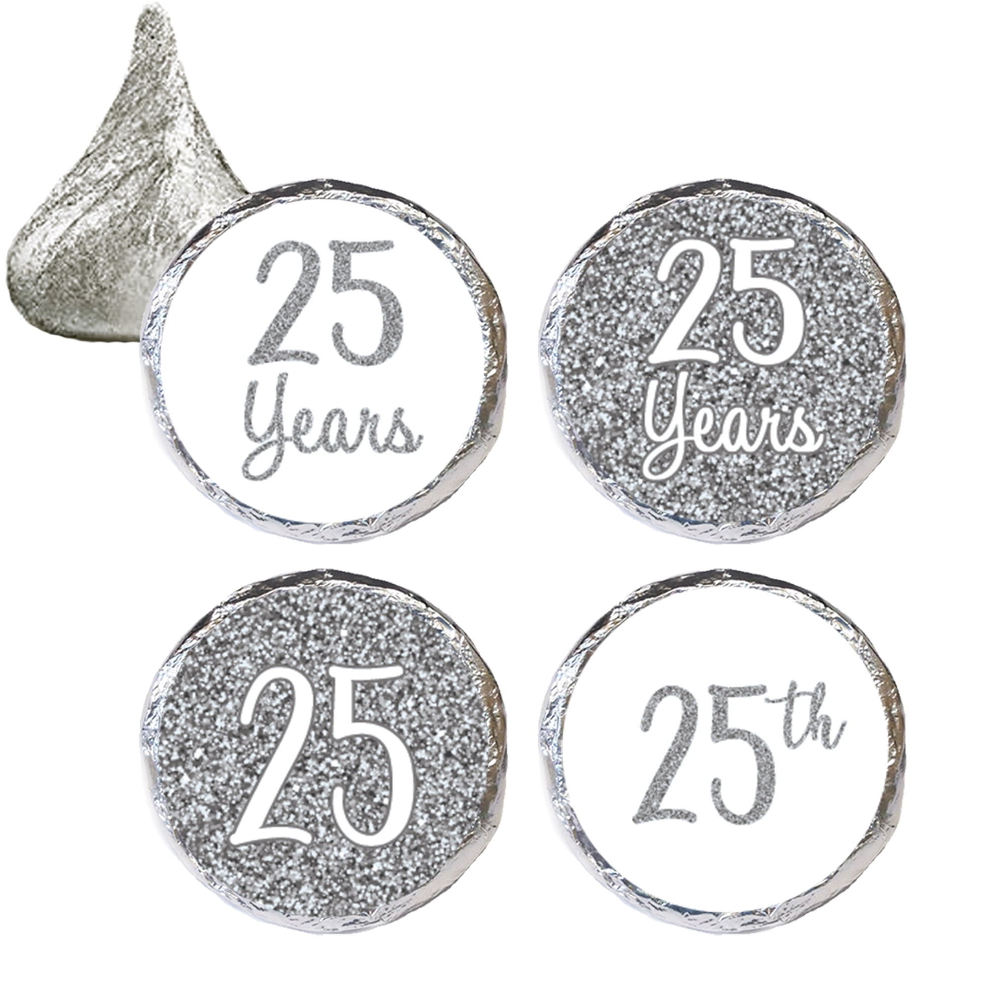 25th Anniversary Candy Stickers 324 Count Silver 25th Anniversary