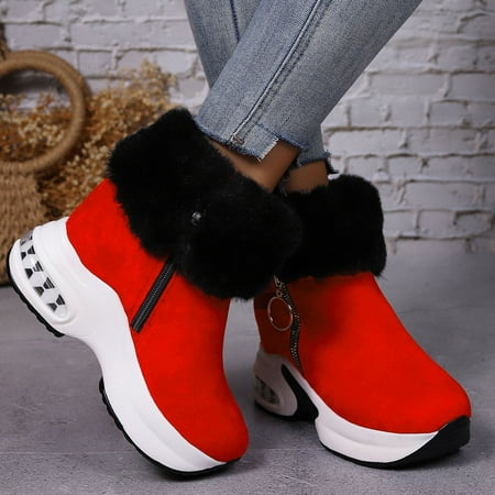 

XDDST Women s Western Boots Ankle-High Flat Women Shoes Comfortable Thick Heel Soft Sole Short Boots Fashionable Outdoor Solid Color Sports Short Boots Red