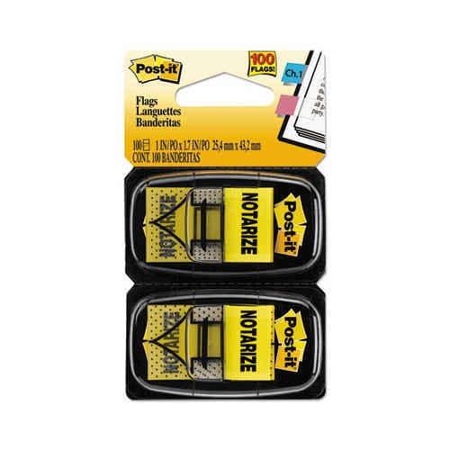 Arrow Message 1" Page Flags "Notarize," Yellow, 2 50-Flag Dispensers/Pack