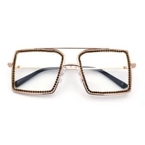 Rhinestone Jewel Rectangle Metal Rim Chic Blue Light Filtering Computer Eyeglasses Rose Gold Amber Stone