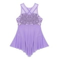 thumbnail image 3 of vastwit Kids Girls Sequins Sleeveless Ballet Leotard Dress Criss-Cross Back Irregular Tulle Dresses Lyrical Dance Costume Lavender 12, 3 of 7