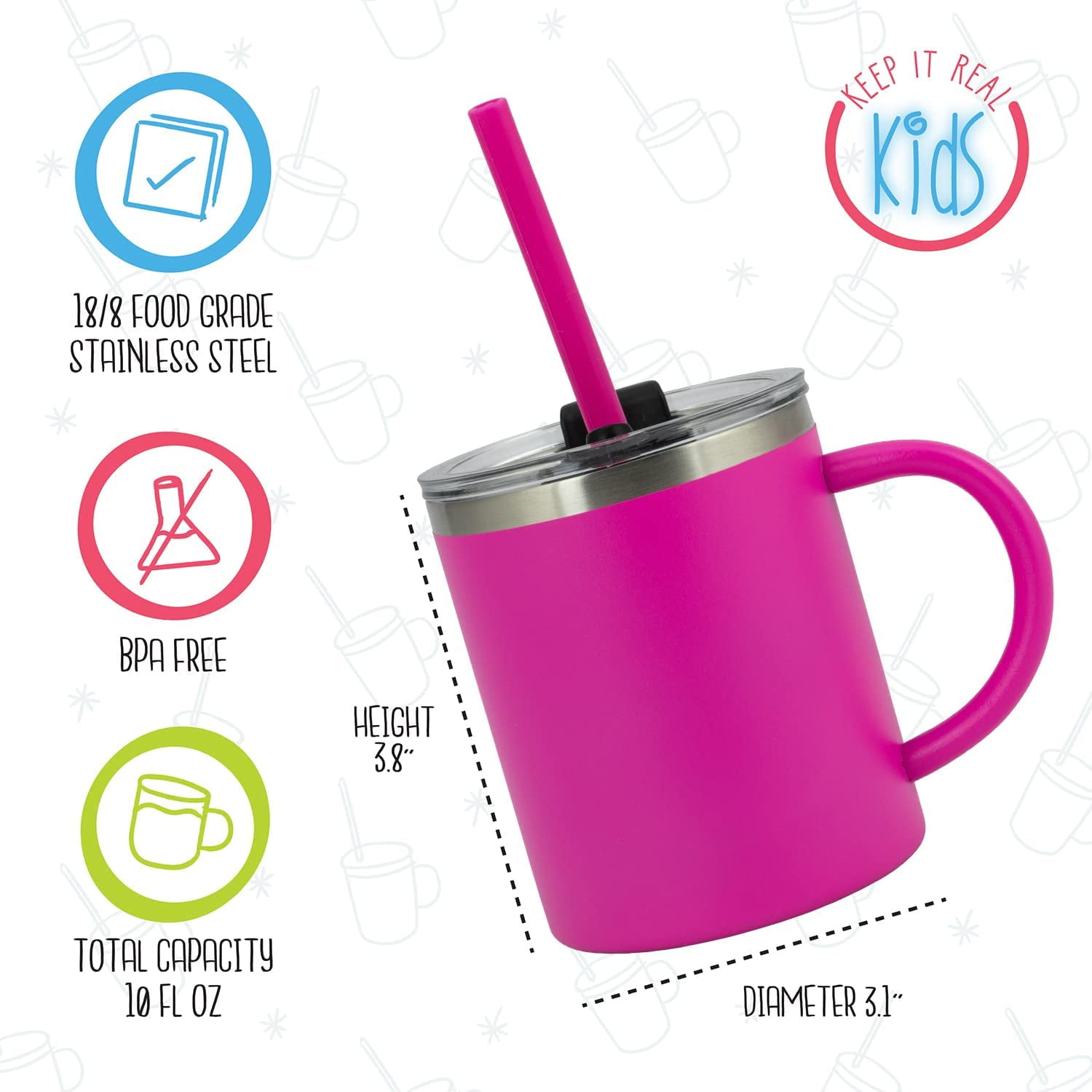 Personalized Kids Mug Stainless Steel Custom Kids Cup 10 Oz W Lid, Straw,  Handle 100% BPA Free 