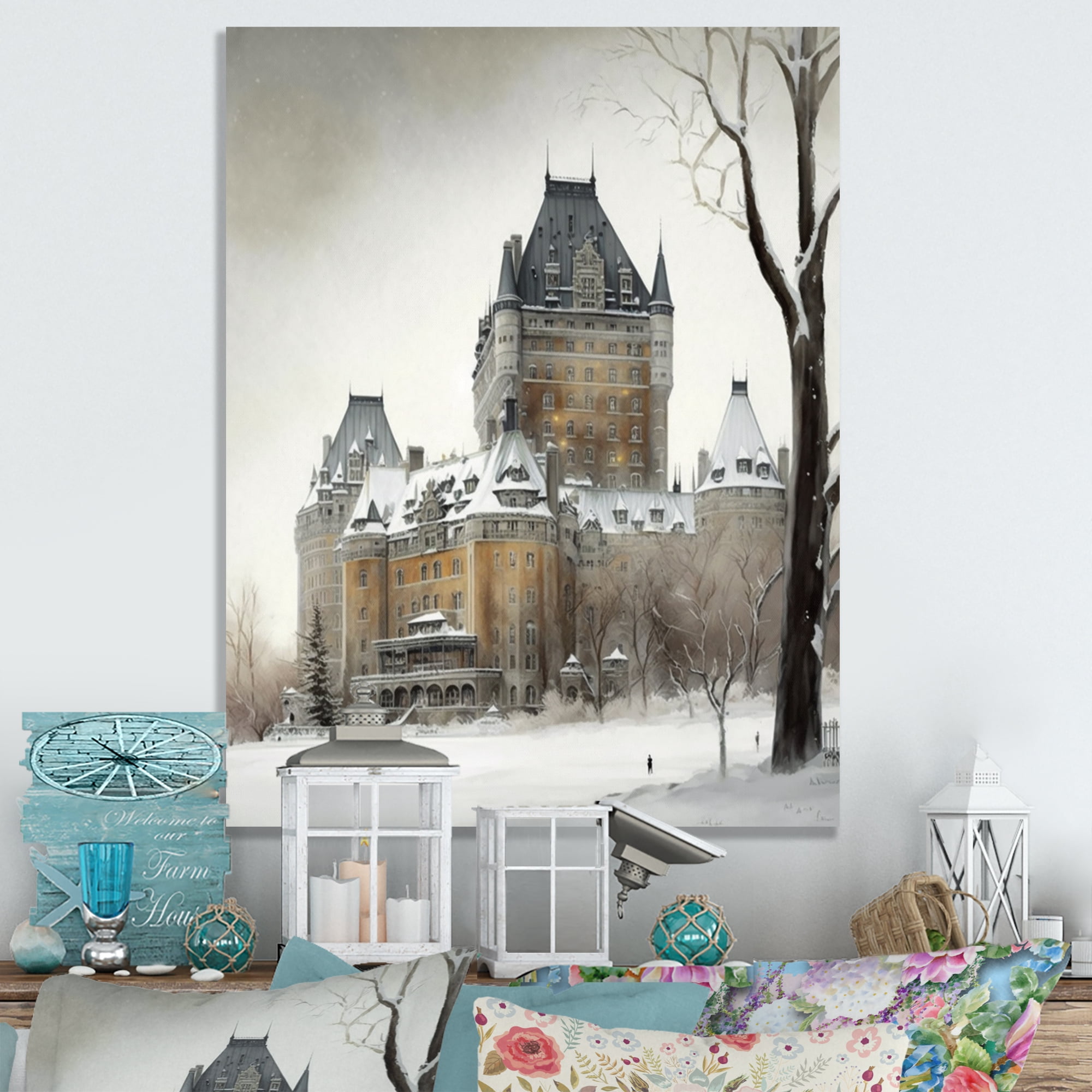 Designart Winter Season Chateau Frontenac I Canvas Wall Art