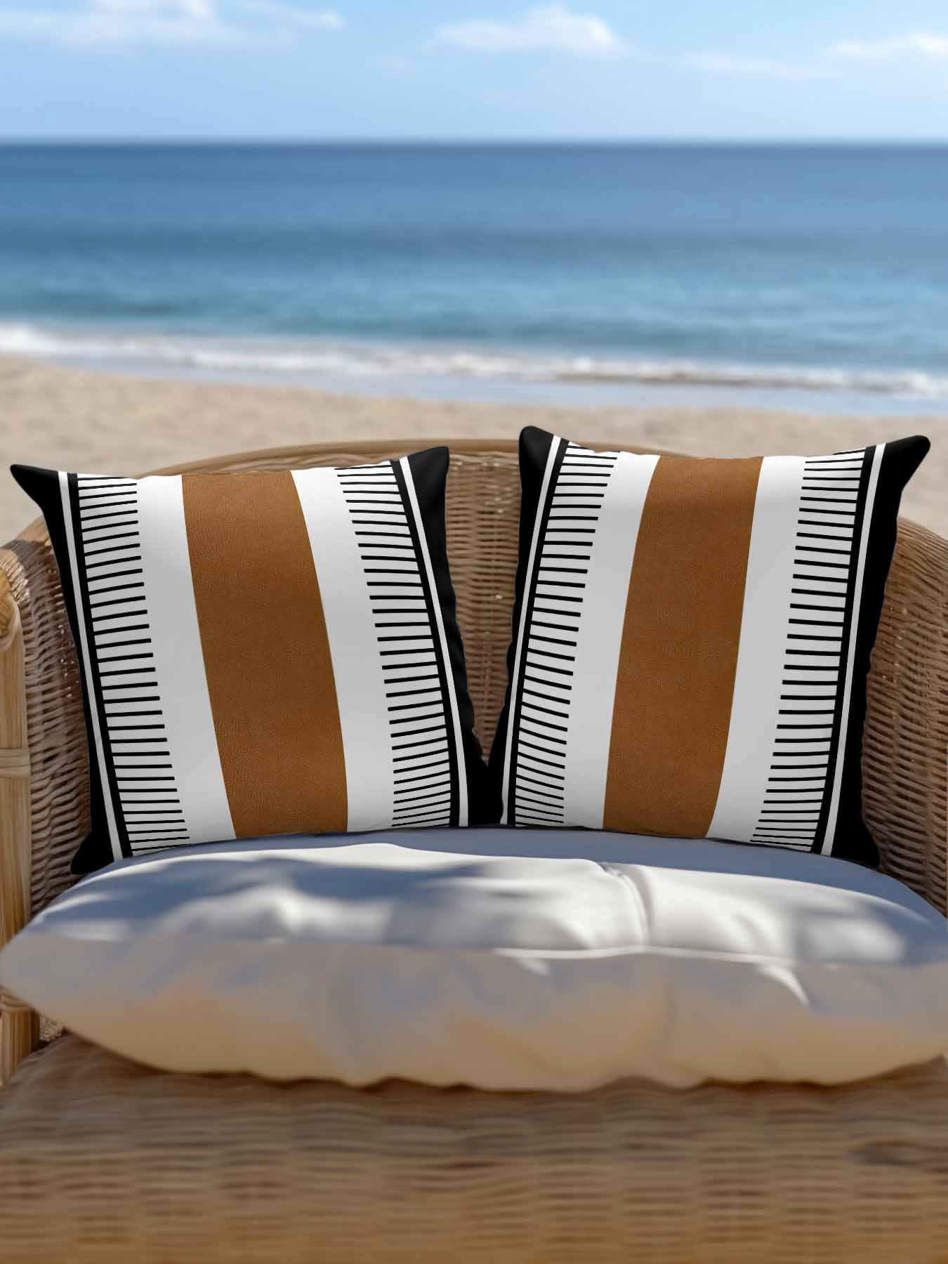 Waterproof Outdoor Throw Pillows with Inserts 18"x18" Set of 2,Modern Brown Black Soft Decorative Pillowcases for Couch Bedroom,Boho Contemporary Geometric Striped Pillow Covers for Sofa Living Room