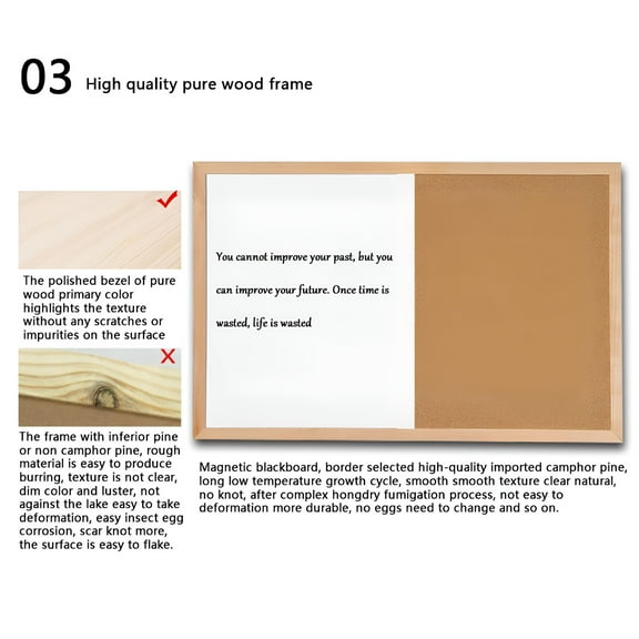 LAMIRO Magnetic Wood Whiteboard Cork Board Combination Blank Message Board for Office