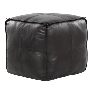Cobbler Pouf, Leather Ottoman, Small Ottoman, Square Ottoman Foot Rest, Pouf Ottoman, Foot Stool Ottoman, Foot Stool Ottoman for Living Room (All Black Leather)
