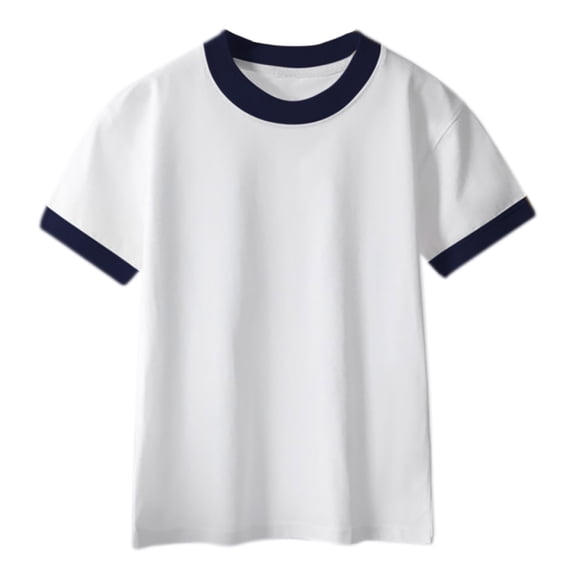 Swstbby Summer Savings Clearance! Boys Girls Summer Tops, Boys Shirts Short Sleeve Shirt T Shirts Soft Basic Tees Kids Tshirts Solid Summer T-Shirt Navy 10-11 Years