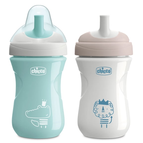 Chicco 9oz. Sport Spout Trainer Sippy Cup with Straw Shaped Spout, 9m , 2-Pack - Sage/Grey