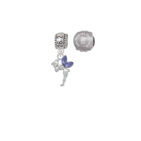 Small Purple Wings Silvertone Small Fairy with Purple Wings 26.2 Marathon Run She Believed She Could Charm Beads (Set of 2) ()