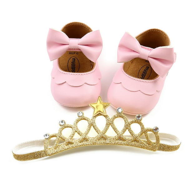 Mersariphy Mersariphy Baby Baptism Shoes And Headband Set Cute Bowknot Mary Jane Flats And Crown Hairband For Infant Girls Walmart Com Walmart Com