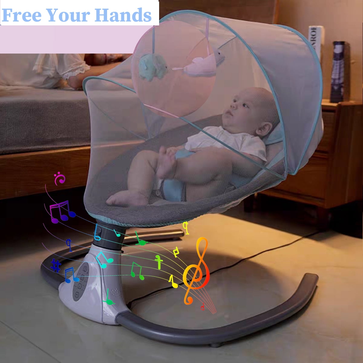 YANAOFFE Musical Baby Swing for Infant Portable Swing with Remote Control, Bluetooth, Unisex, Gray