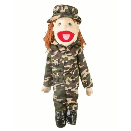 Sunny Toys GS4645 28 In. Brunette-Haired Girl In Army Uniform, Full Body Puppet
