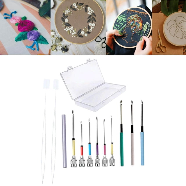 serony 12 Pieces DIY Punch Needle Embroidery Kit Embroidery Embroidery Stitching Stitching Punch for Making Rug Adults Knitting D