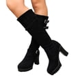 thumbnail image 4 of Viluyesy Womens Knee High Boots Platform Chunky Heel Double Buckle Strap Lug Sole Faux Suede Casual Shoes Black Size 7.5, 4 of 9