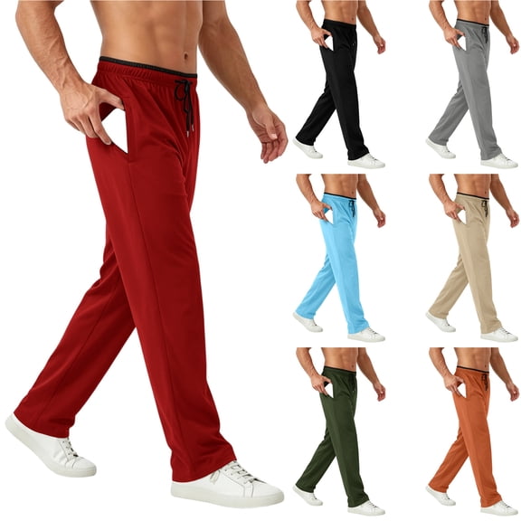 LODIENY Mens Lightweight Sweatpants Loose Fit Open Bottom Mesh Athletic Pants Drawstring Elastic Waist Quick Dry Cooling Joggers Trousers with Pockets Red S