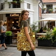 thumbnail image 6 of Gold Pattern Of Hexagons Foldable Reusable Shopping Bag Large Capacity Tote Handbag Storage Pouch for Travel Work, 6 of 6