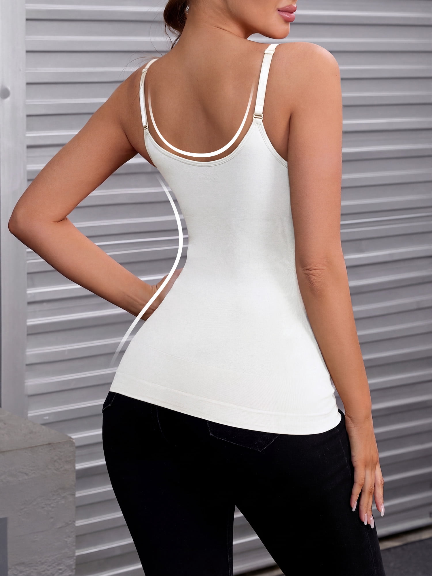 DARING DIVA Women's Slim Adjustable Straps Tummy Control Camisoles L White