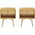 thumbnail image 1 of 2-Piece 1-Drawer Mid-Century Solid Wood Bedroom Nightstand in Light Oak, 1 of 4