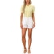thumbnail image 2 of CAMISA DE CUADROS PARA MUJER INSPIRE CHIC CON COLLAR PETER PAN Y MANGAS CORTAS ABULLONADAS, BLUSA DE BOTONES GINGHAM TAMAÑO M AMARILLO, 2 of 6