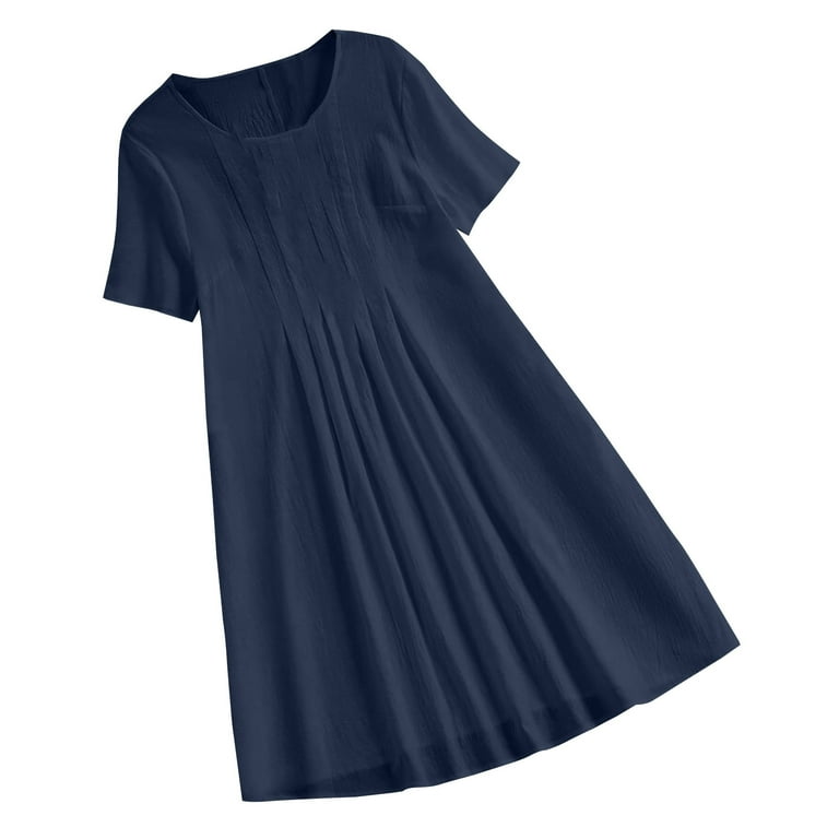Blmnix Mid-Length Summer Dress Fit & Flare Pleated Dress Elegant Nightgown Crew Neck Short Sleeve White Slip Dress for Women,L Blmnix Mid-Length Summer Dress Fit & Flare Pleated Dress Elegant Nightgown Crew Neck Short Sleeve White Slip Dress for Women,L